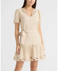 Ellen Tracy Women's Embroidered Belted Dress