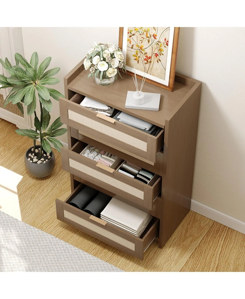 gaomon Rattan 5 Drawers Dresser for Bedroom, Chest of 46 Tall Closet, Boho Night Stand Large Clothes Living Room