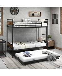 Sugift Twin Over Twin Metal Bunk Bed with Trundle, Ladder & Full Length Guardrails