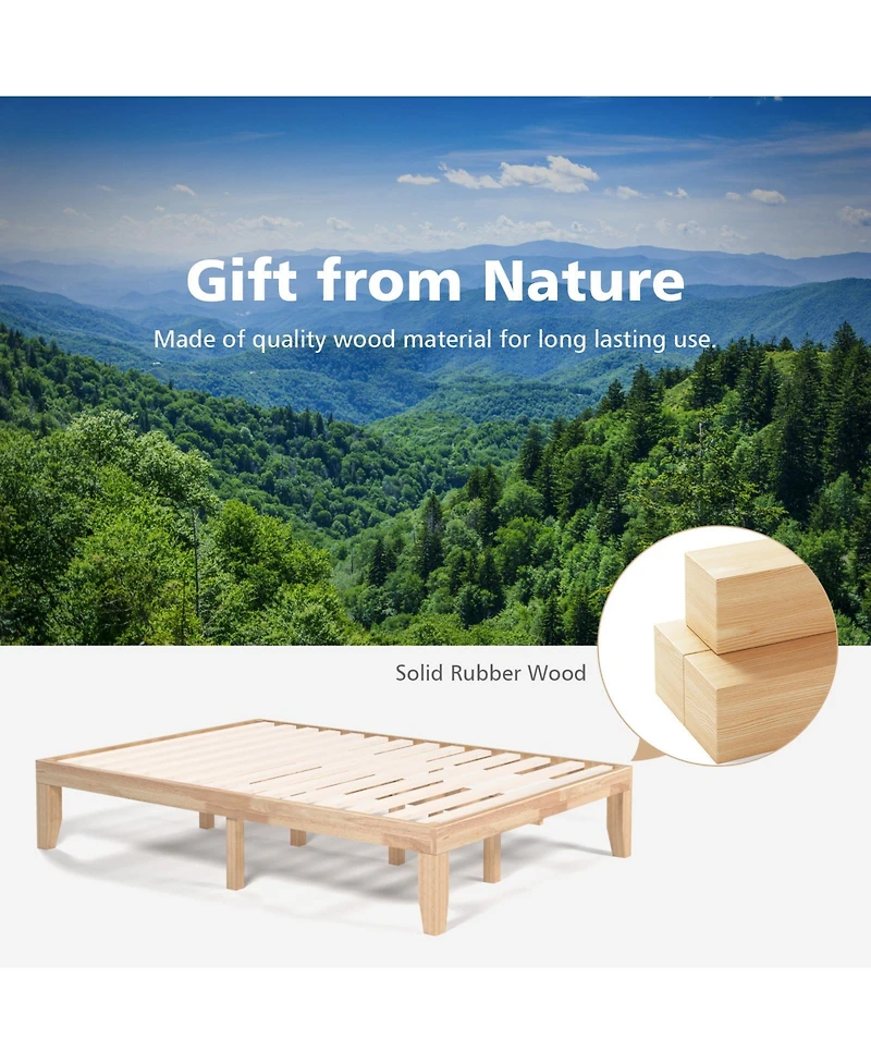 Sugift 14 Inch Full Size Wood Platform Bed Frame with Wood Slat Support