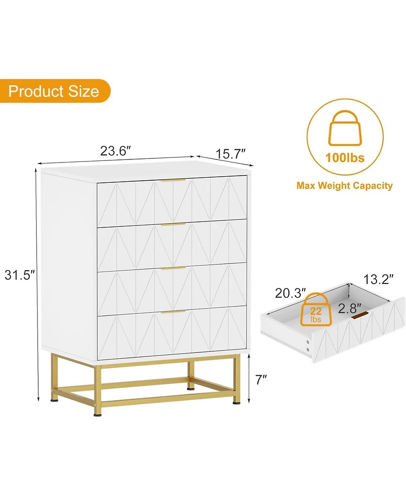 gaomon 4 Drawer Dresser with Wide Storage, Wood Chest Organizer Metal Legs, Modern Dressers & Chests of Drawers