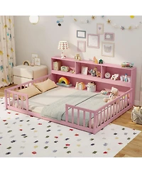 Slickblue Full Kids Floor Bed with Integrated Book Storage