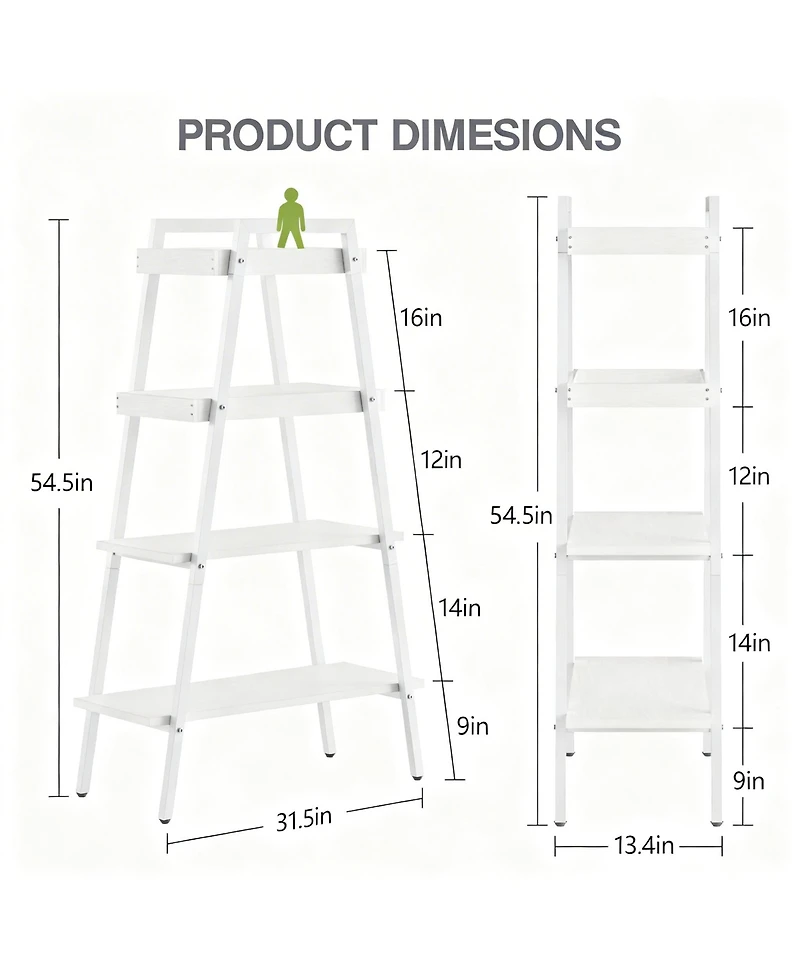 Yigii Ladder Shelf 4 Tier Wood Metal Frame Bookshelf Display Plant Stand Storage