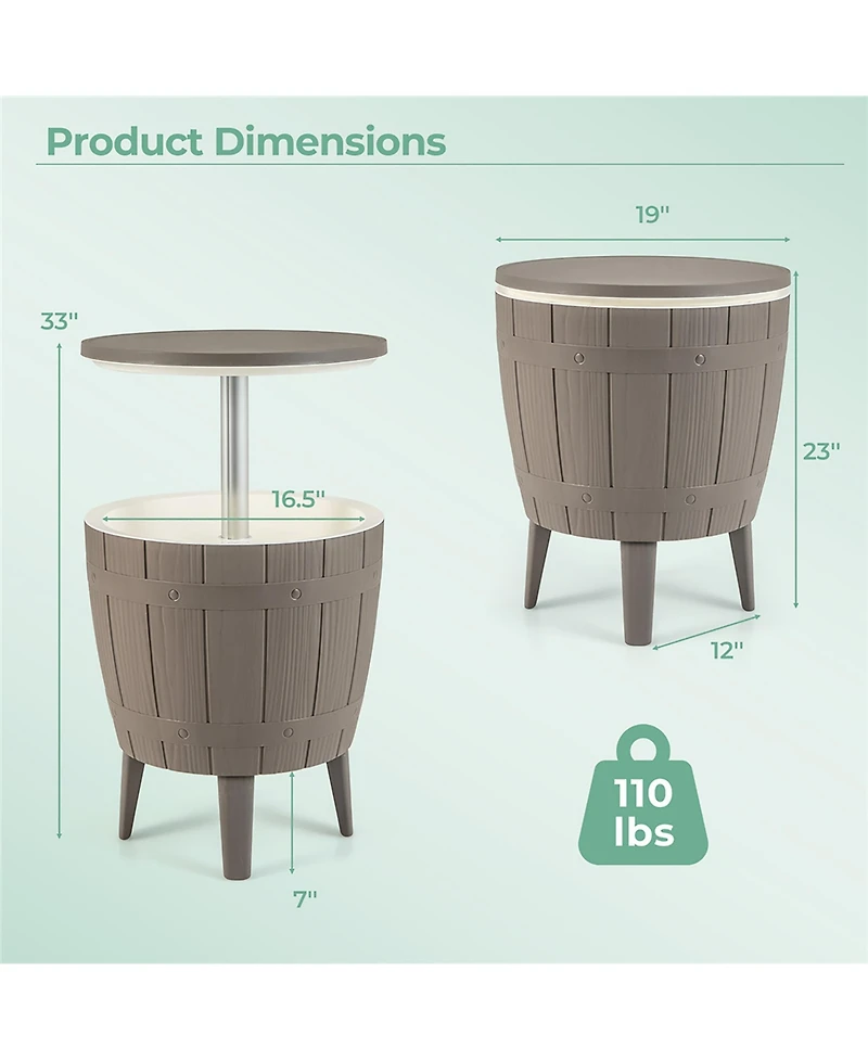 Gymax 10 Gallon Cooler Bar Table w/ Telescopic Tabletop 3-in-1 Coffee Table Ice Bucket