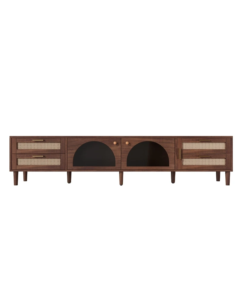 sumyeg 86" Cabinet Tv Stand with Led App Control and 2 Drawers Glass Door