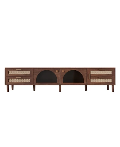 sumyeg 86" Cabinet Tv Stand with Led App Control and 2 Drawers Glass Door