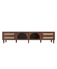 sumyeg 86" Cabinet Tv Stand with Led App Control and 2 Drawers Glass Door