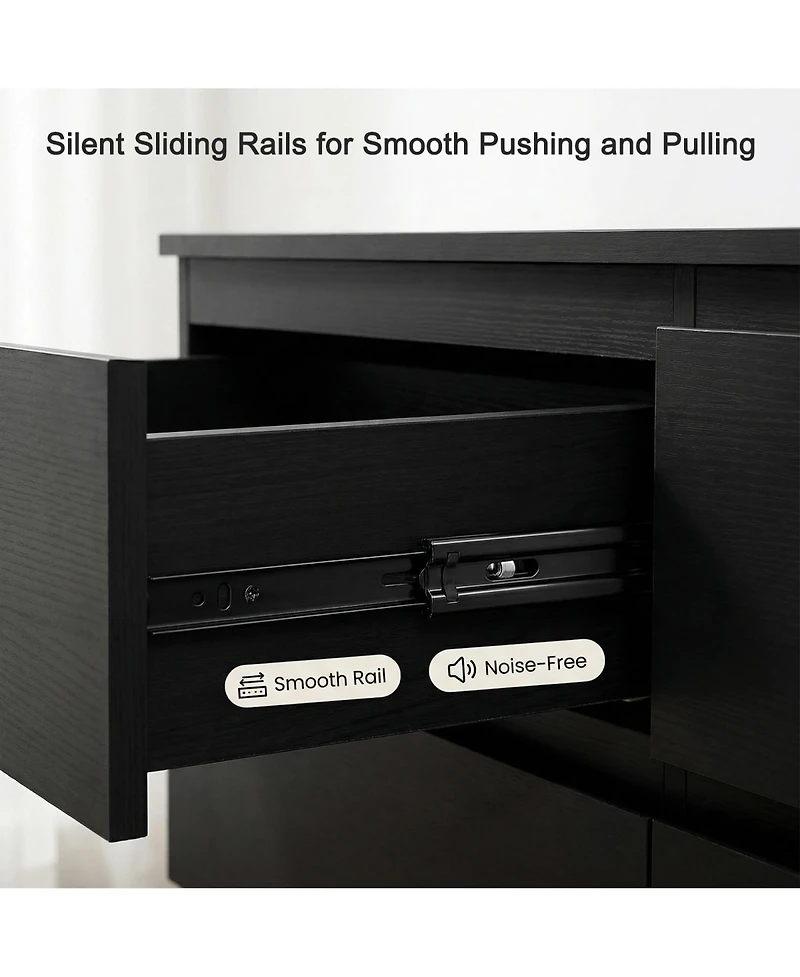 Rainsken 6 Drawer Dresser for Bedroom, Wood Storage Cabinet with Concealed Handles and Deep Drawers, Modern Chest of Drawers for Living Room