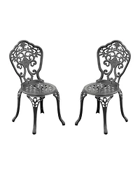 Clihome 2Pcs Patio Dining Chair Cast Aluminum Bistro Chairs with Frame