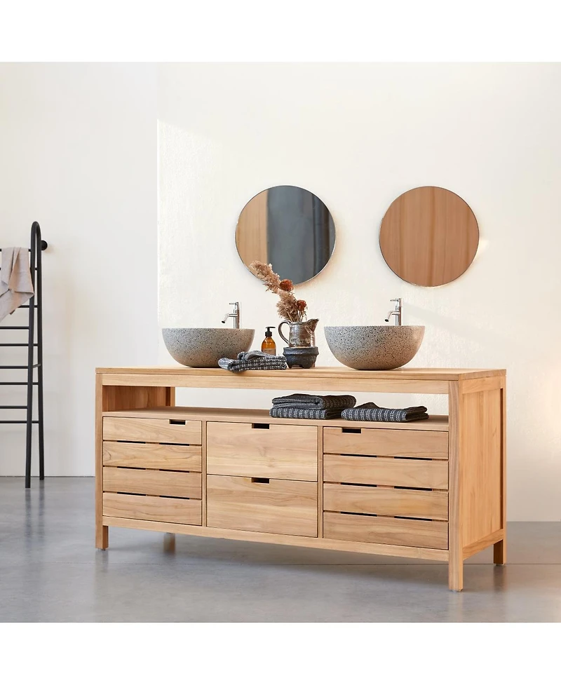 Tikamoon Solid teak wood vanity cabinet wash-stand counterdesign drawers bathroom