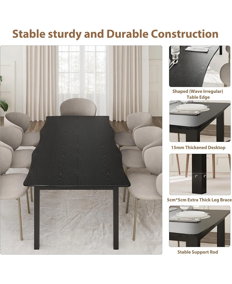 gaomon Dining Table for 6-8, Wave Edge, Thick Mdf Top, Metal Frame, Waterproof