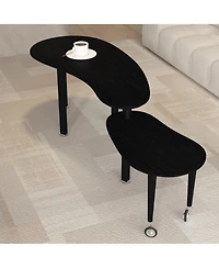 Rainsken Rotatable Coffee Table, Nesting Coffee Tables with Swivel Function, Modern Wood Oval Center Table for Living Room