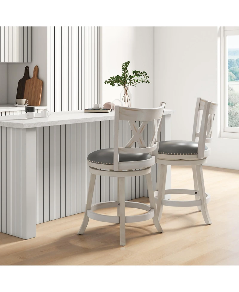 Slickblue 25.5 Inch Hand-Antiqued Stool Set of 2 with Wider Padded Seat