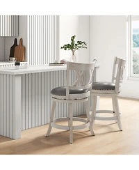 Slickblue 25.5 Inch Hand-Antiqued Stool Set of 2 with Wider Padded Seat