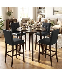 Slickblue Set of 2 Pvc Dining Leather Bar Stools with Solid Wood Legs-29 inches