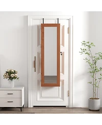 flynama Solid Wood Jewelry Armoire Organizer Cabinet with Full-Length Mirror Wall-Mounted Lockable with Led Light 47.5x14.3 in