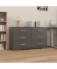 flynama Large 6 Drawers Chest Dresser Table with Golden Handles Modern Storage for Bedroom Living Room