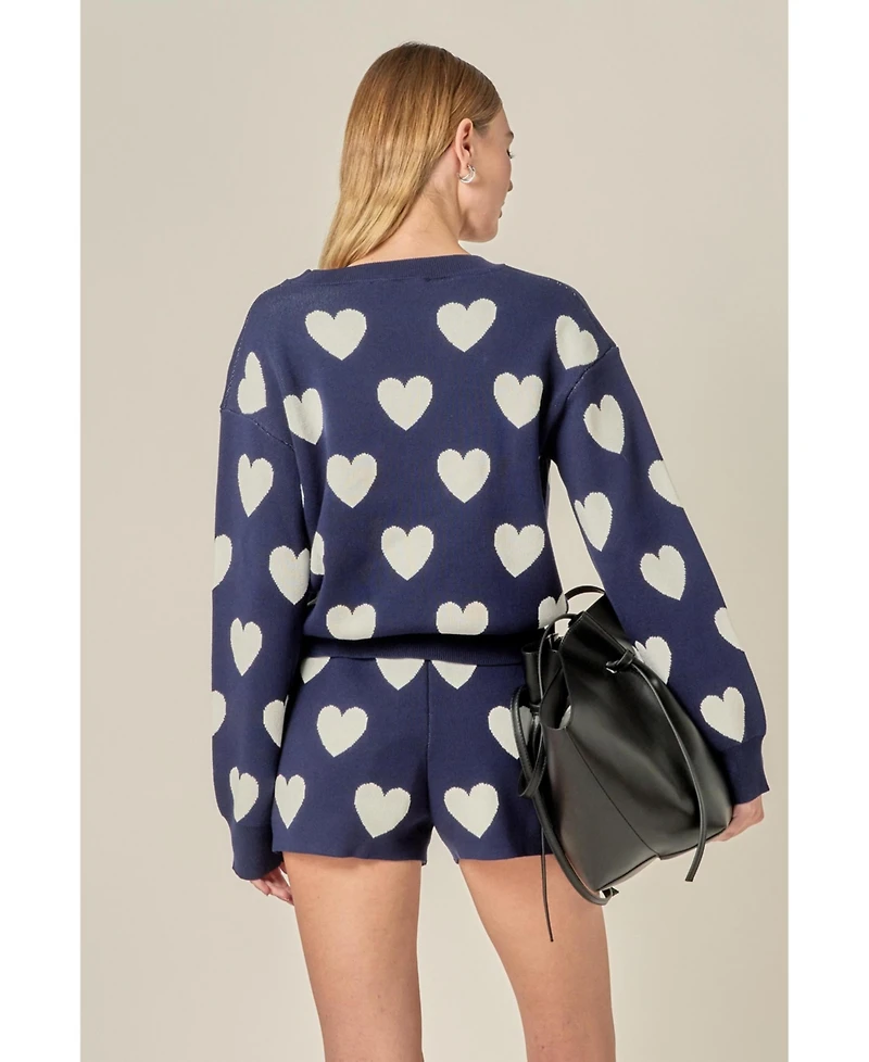 English Factory Women's Heart Patterned Crew Neck Sweater