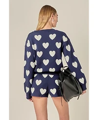 English Factory Women's Heart Patterned Crew Neck Sweater