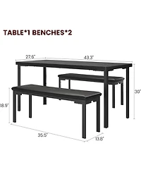 gaomon 3-Piece Metal Frame Dining Table Set with 2 Benches