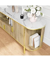 gaomon Luxury Fluted Tv Stand with Faux Marble Top & Curved Sliding Doors, Modern Entertainment Center for TVs Up to 80", Large Storage Media Console