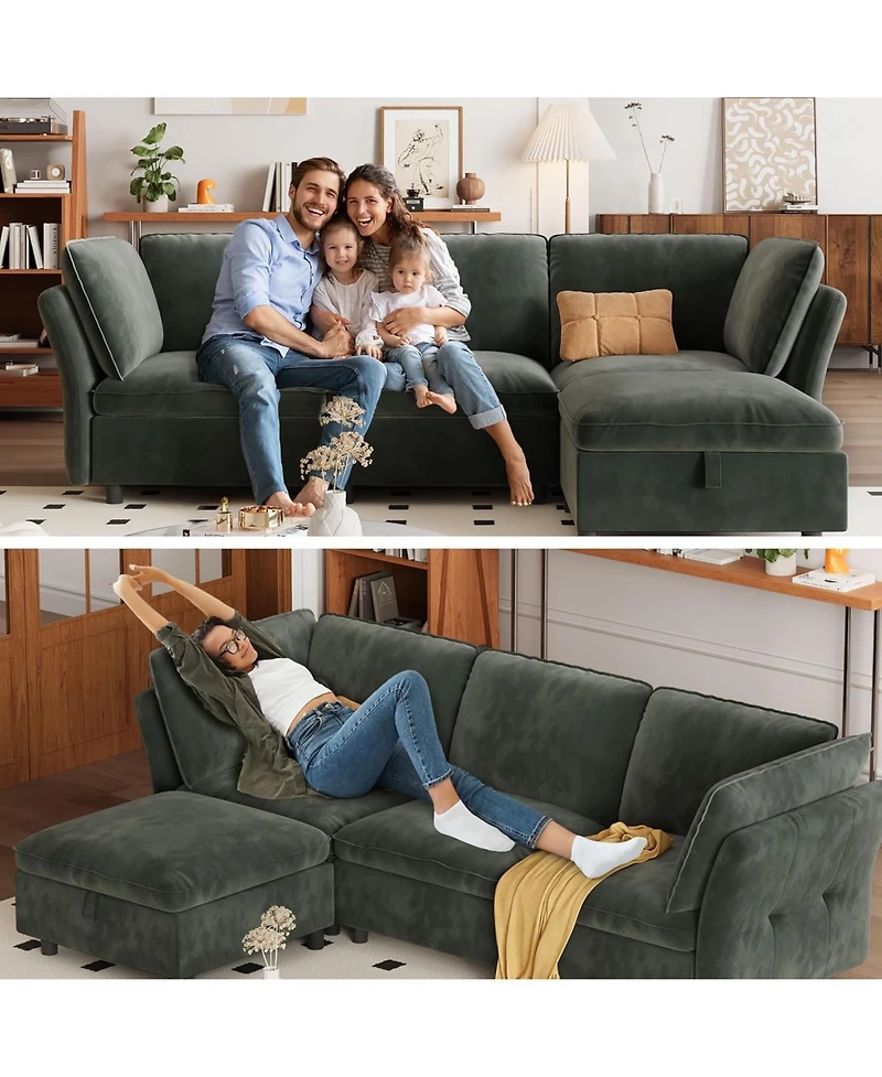 gaomon 97" L Shape Sectional Couches for Living Room, 3 Seater Sectional Sofa with Movable Ottoman and Pillows