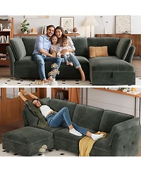 gaomon 97" L Shape Sectional Couches for Living Room, 3 Seater Sectional Sofa with Movable Ottoman and Pillows