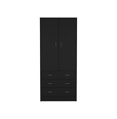 flynama Ramey Armoire Bedroom Storage Organizer with Hanging Rod Three Drawers and Stylish Hardware