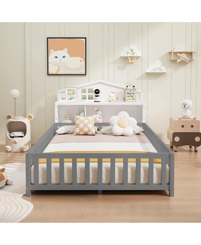 Flynama Full Size Headboard Storage Cabinet with Chalkboard for Montessori Bed