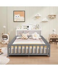 Flynama Full Size Headboard Storage Cabinet with Chalkboard for Montessori Bed