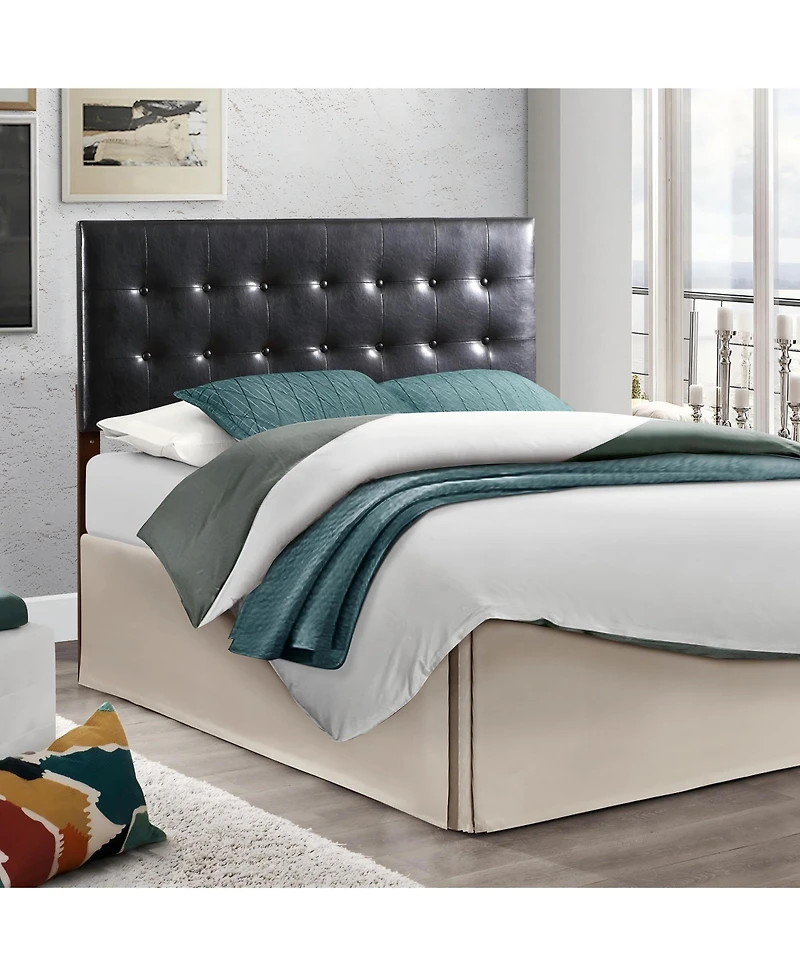 Flynama Queen Upholstered Headboard with Faux Jewel Tufting Adjustable Height 41 to 53 inch