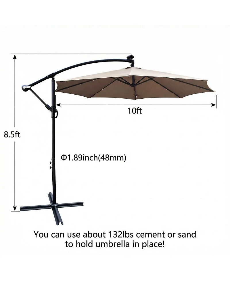 Clihome 10 Ft Solar Powered Led Waterproof Outdoor Umbrella with Crank and Cross Base