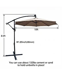 Clihome 10 Ft Solar Powered Led Waterproof Outdoor Umbrella with Crank and Cross Base