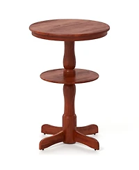 Sugift 2-Tier Round High Top Bar Table with Storage Shelf and Pedestal Base-Espresso