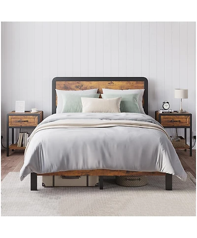 gaomon Full Bed Frame with Nightstands Set of 2 Platform Bed Frame with Headboard Safe Rounded Corners Modern Bedside End Tables Bedroom Set