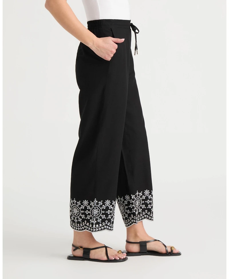 Ellen Tracy Women's Pull-On Cropped Pant with Embroidered Hem