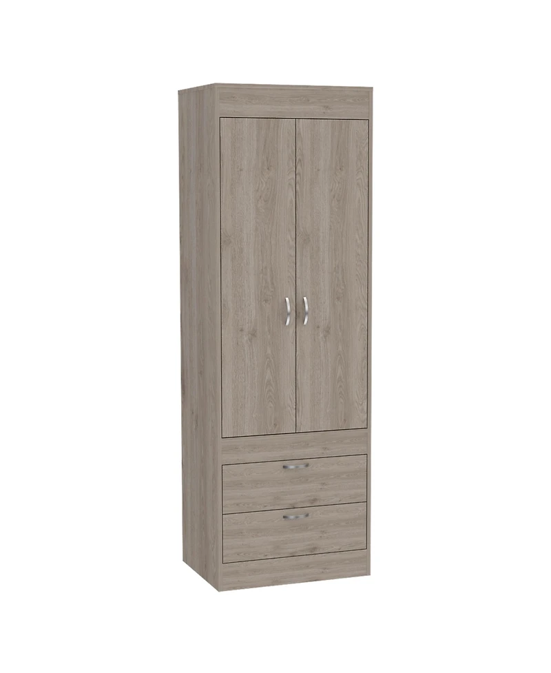 flynama Tarento Armoire with 2 Drawers Double Door Cabinet Hanging Rod Bedroom Storage