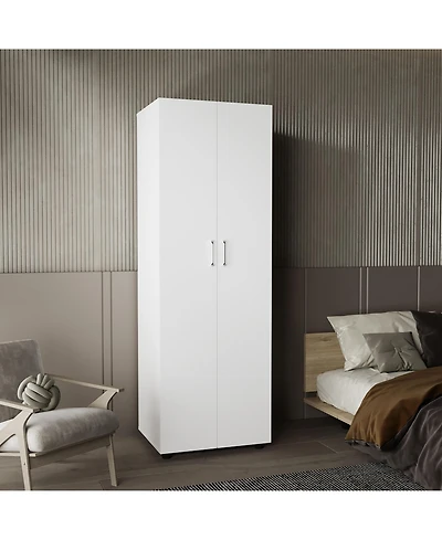 flynama Double Door Armoire with Two Interior Shelves, Hanging Rod and Metal Rack for Bedroom Clothes Storage