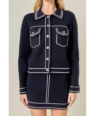 English Factory Women's Denim-Look Knit Cardigan