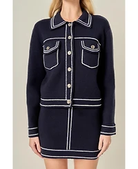 English Factory Women's Denim-Look Knit Cardigan