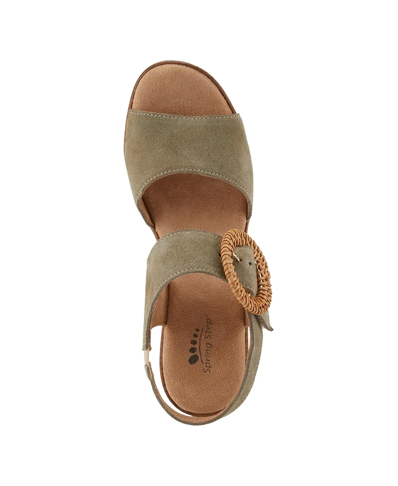 Spring Step Women's Gamona Ankle-Strap Heeled Sandal with Decorative Buckle - Cork Chunky High Heel