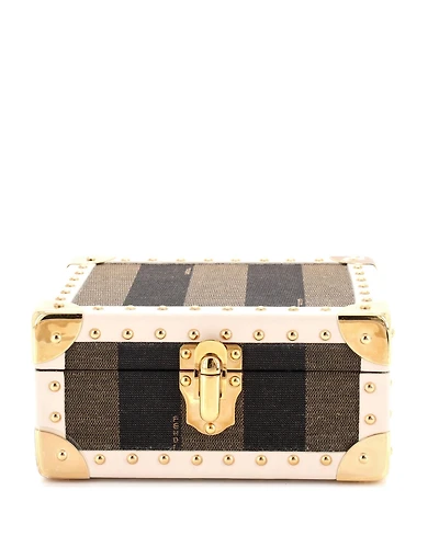 Pre-Owned Fendi Jewelry Trunk Case Pequin Canvas with Leather