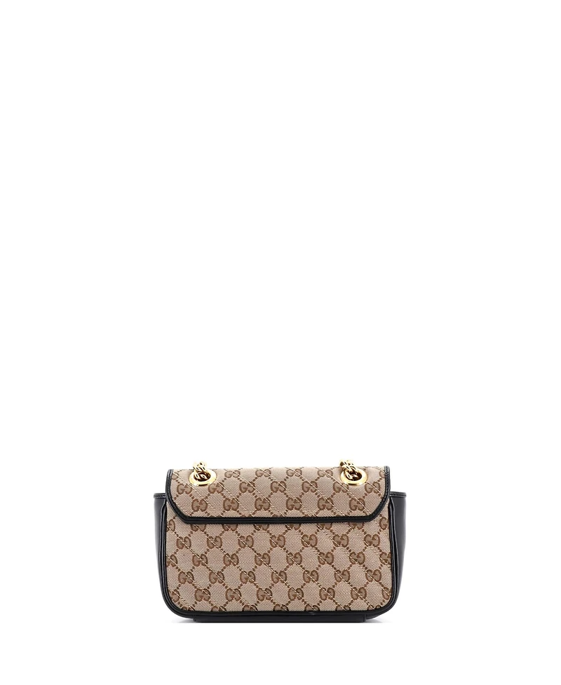 Pre-Owned Gucci Mini Gg Marmont Flap Bag Diagonal Quilted Gg Canvas with Leather