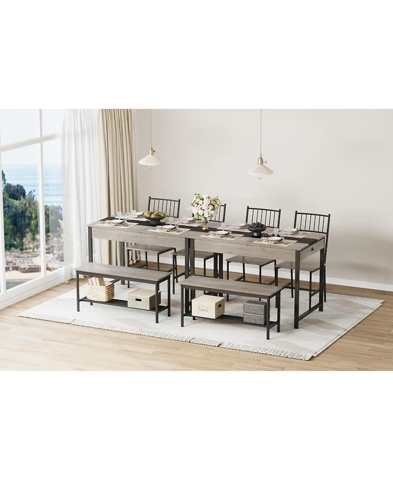 gaomon 4-Piece Farmhouse Rectangular Dining Table Set with 2 Chairs and Bench