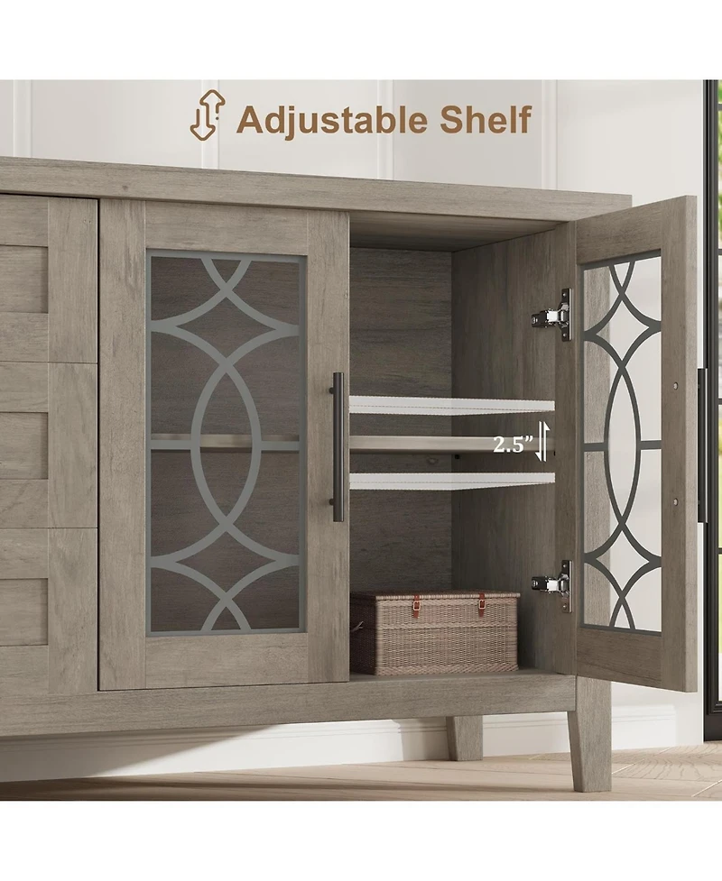 gaomon Farmhouse Tv Stand with Glass Door for 70" TVs, Mid Century Modern Entertainment Center Storage & Two Media Console