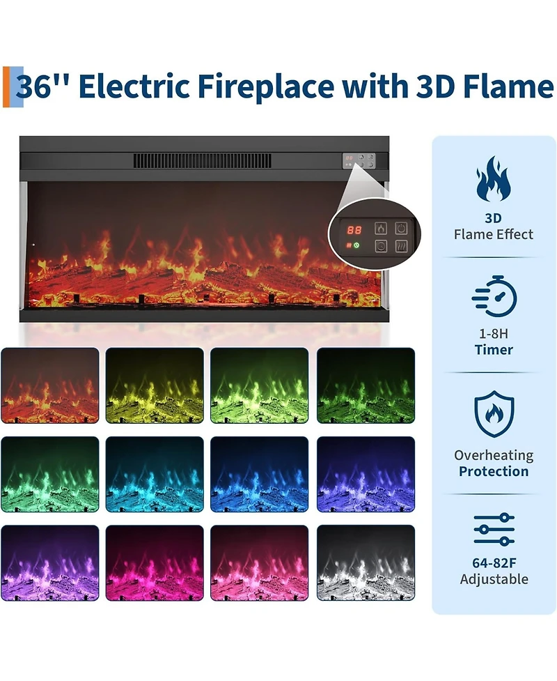 gaomon 68" Farmhouse Electric Fireplace Tv Stand, Entertainment Center with Open Storage Cabinets for TVs up to 75", Media Console for Livin