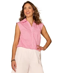 Democracy Petite Smocked Collar Woven Top