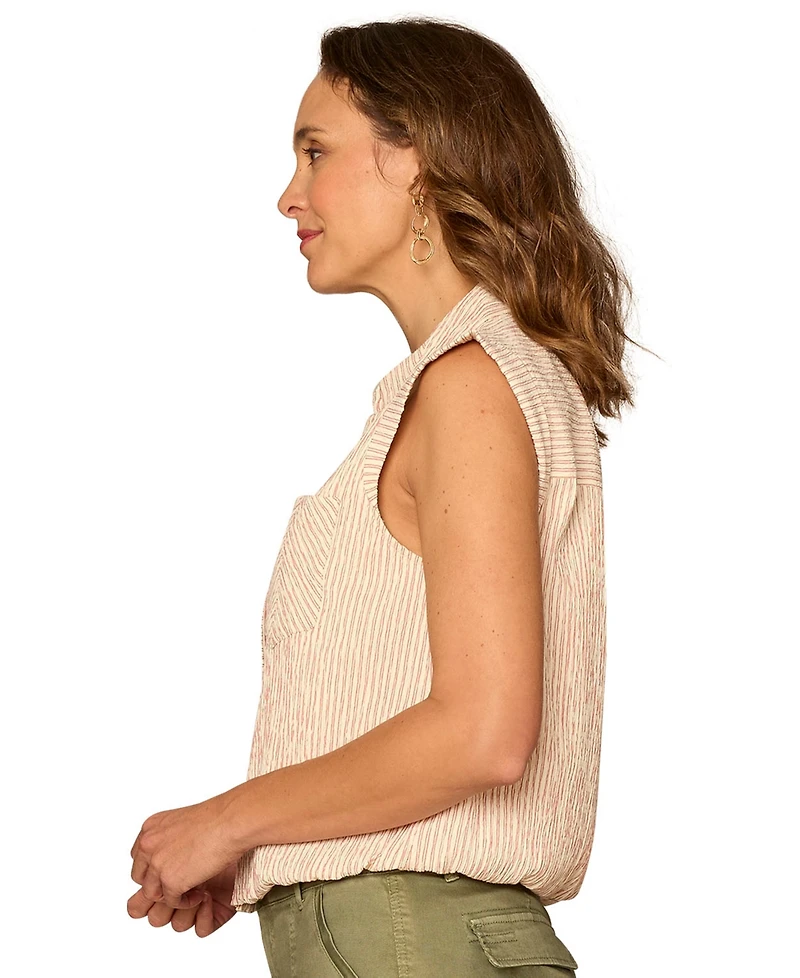 Democracy Petite Striped Button-Down Sleeveless Top