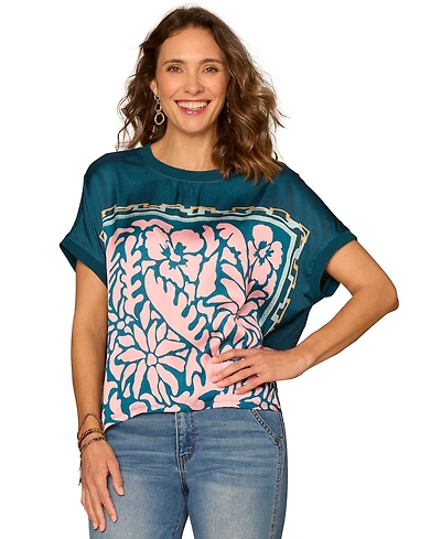 Democracy Petite Mixed-Media Crewneck Knit Top