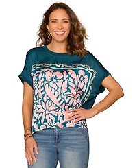 Democracy Petite Mixed-Media Crewneck Knit Top